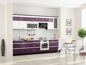 Фиолетовый кухонный гарнитур со встраиваемой техникой